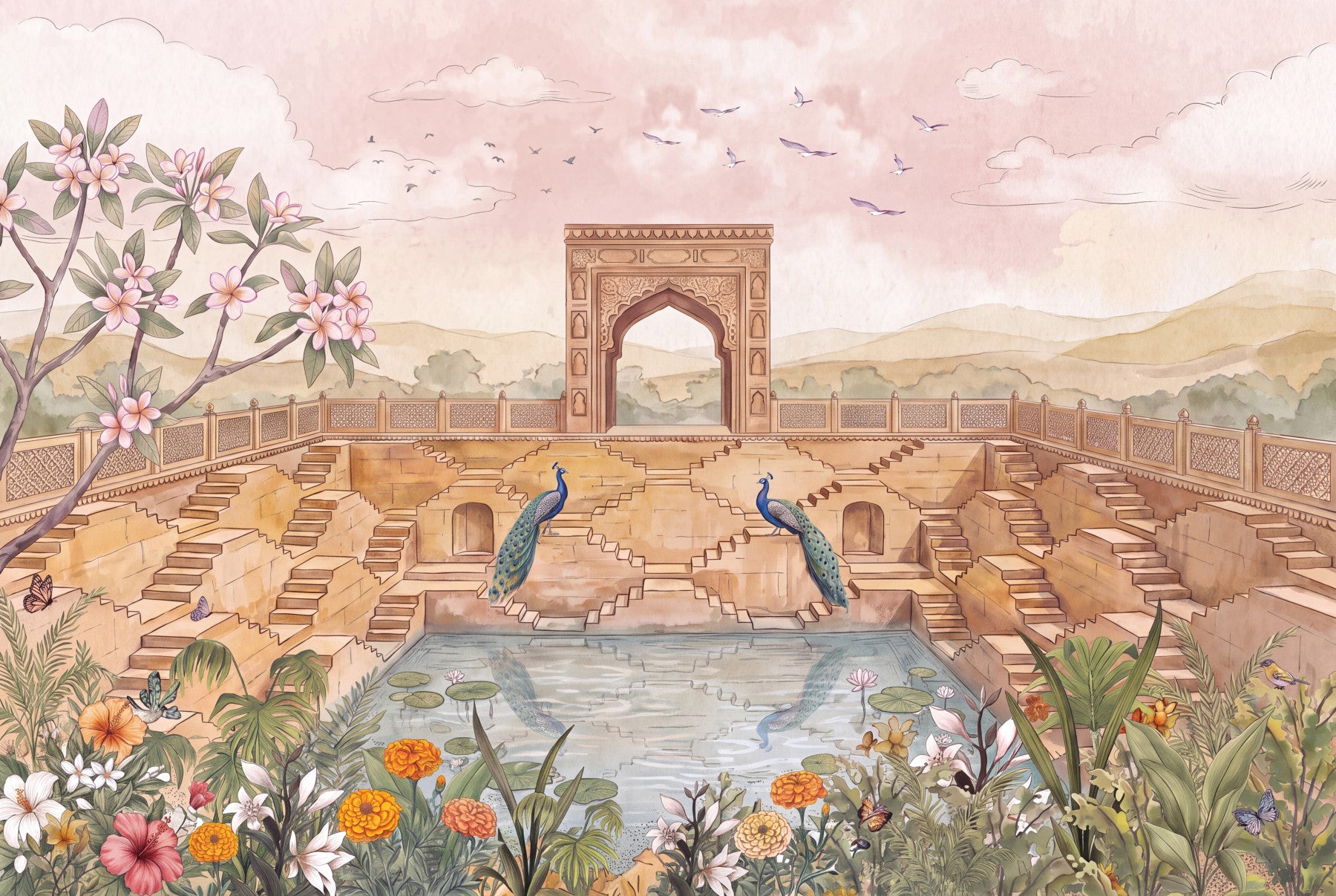Stepwell Garden Wall Mural in your room — zoomed