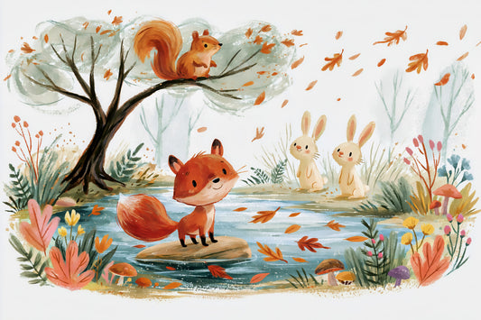 Woodland Friends Fox  Autumnal Stream Wall Mural