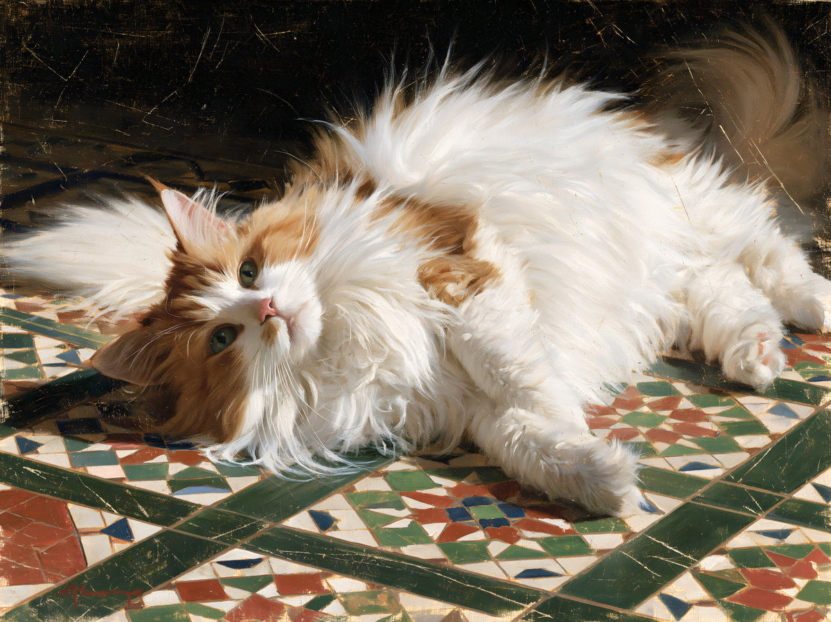 Resting Ginger Longhair on Mosaic Tiles Wall Mural