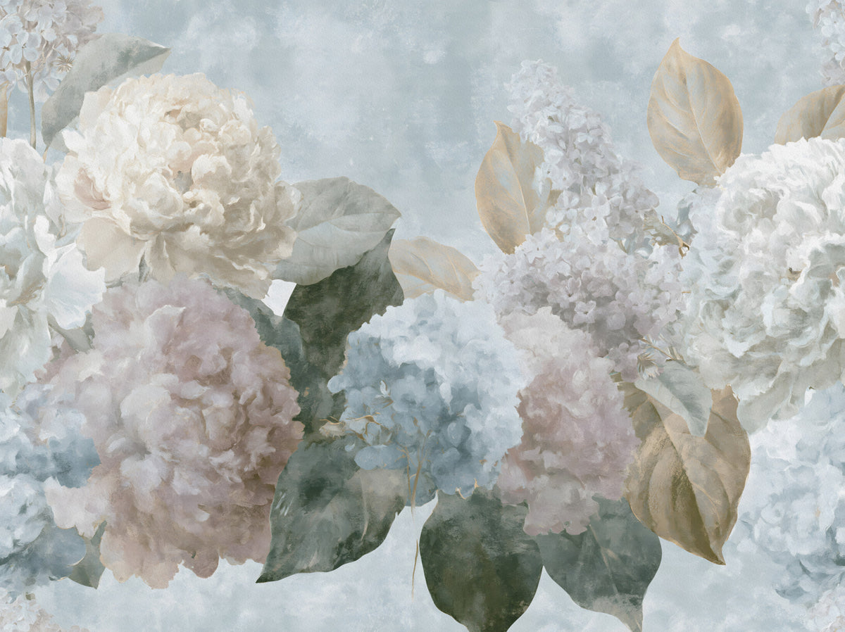 Vintage Hydrangea and Peony Floral Wall Mural