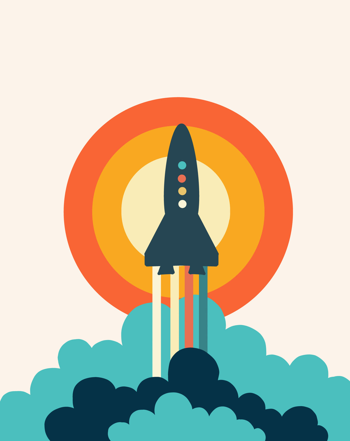 Retro Rocket Blast Off Wall Mural in your room — zoomed