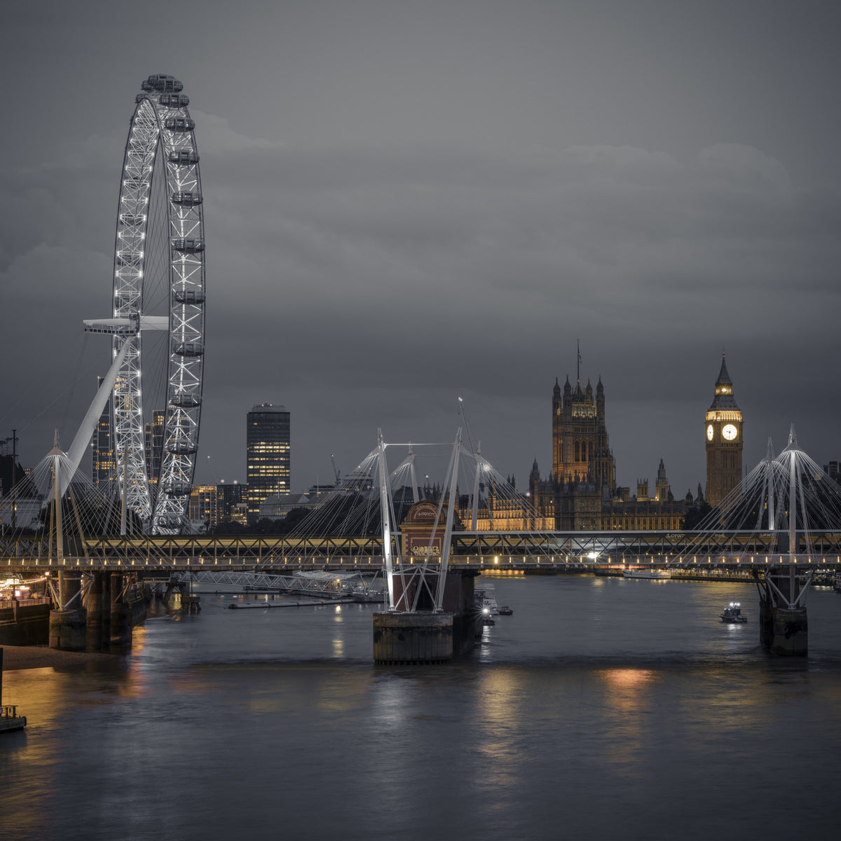 Riverside London Night Landmark Wall Mural in your room — zoomed