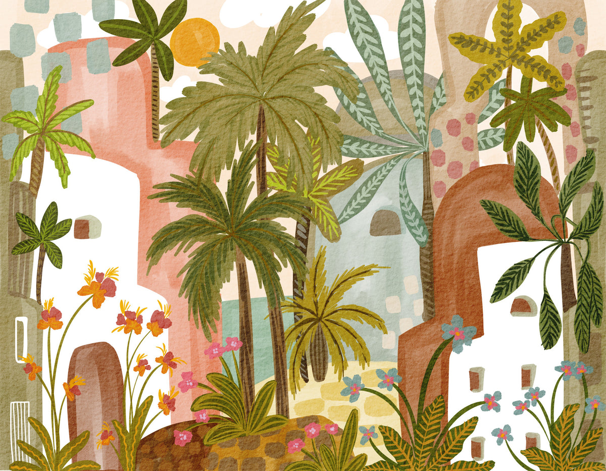 Mediterranean Palm Oasis Wall Mural