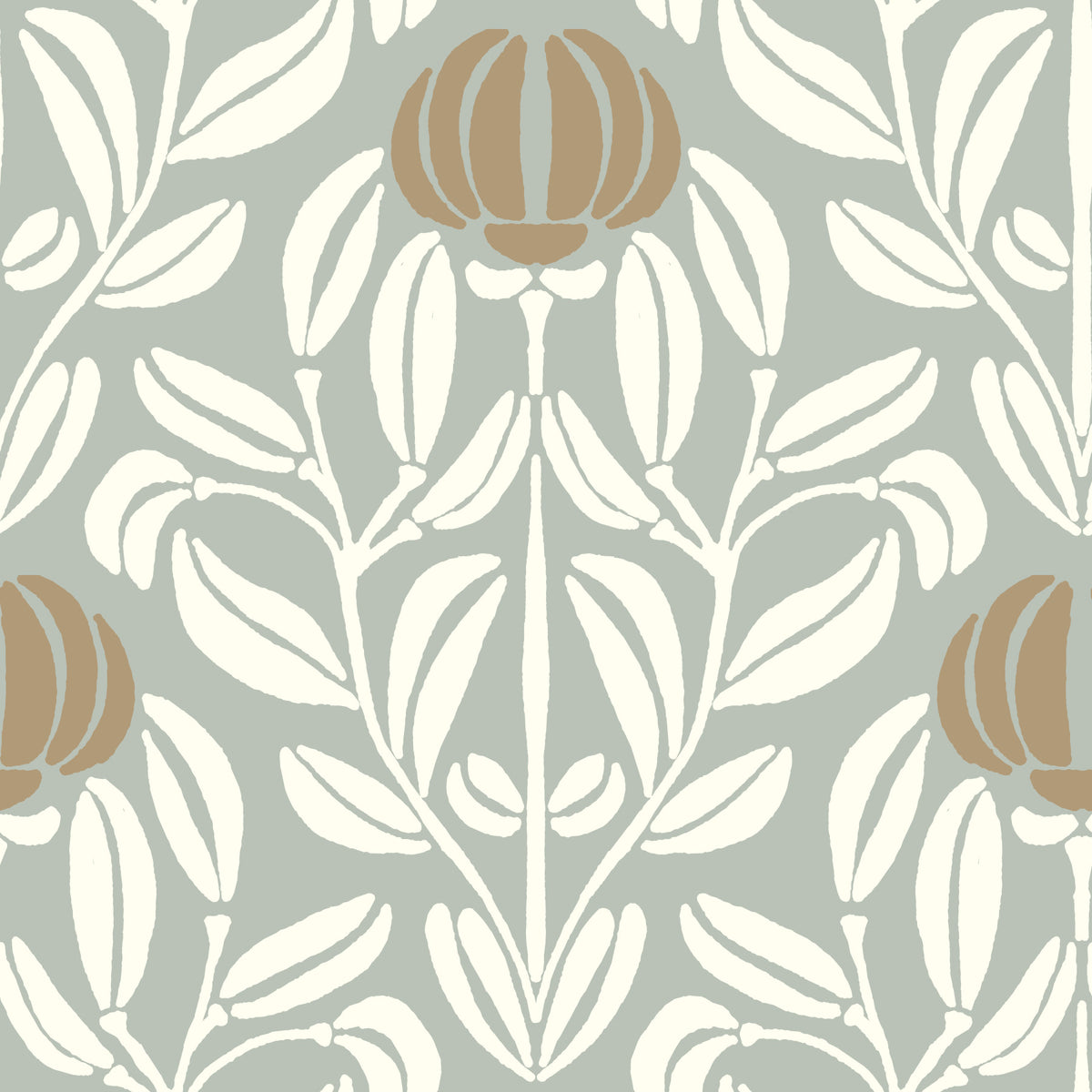 Sage and Cream Botanical Symmetry Wallpaper⁠