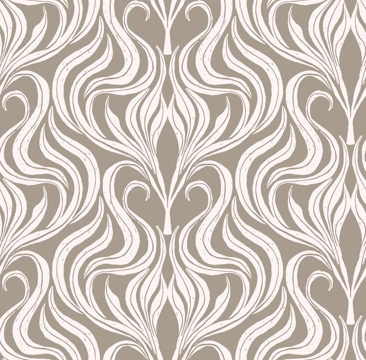 Cream and Beige Botanical Damask Wallpaper⁠ in your room — zoomed