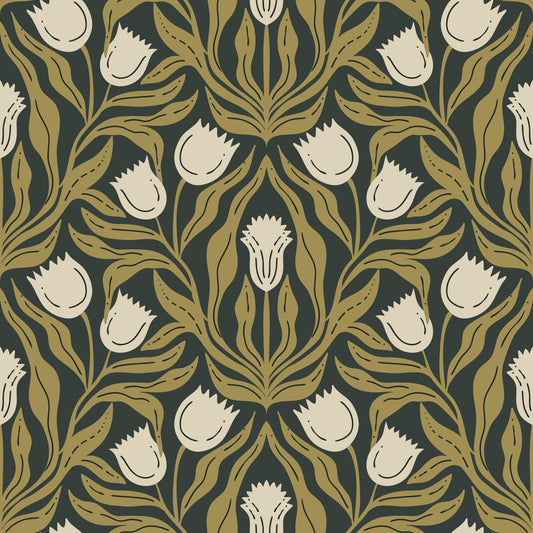 Art Nouveau Tulip Botanical Pattern Wallpaper⁠