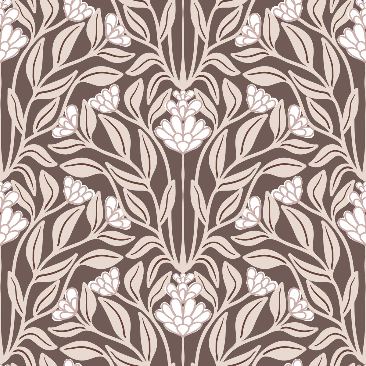 Monochromatic Botanical Garden Damask Wallpaper⁠