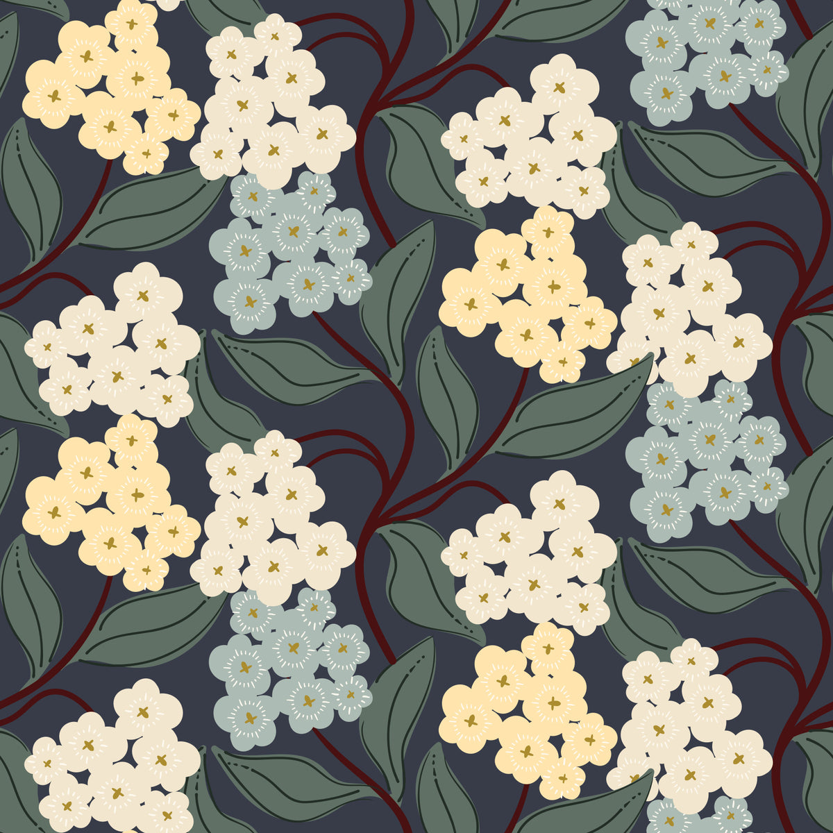 Midnight Meadow Botanical Clusters Wallpaper⁠ in your room — zoomed