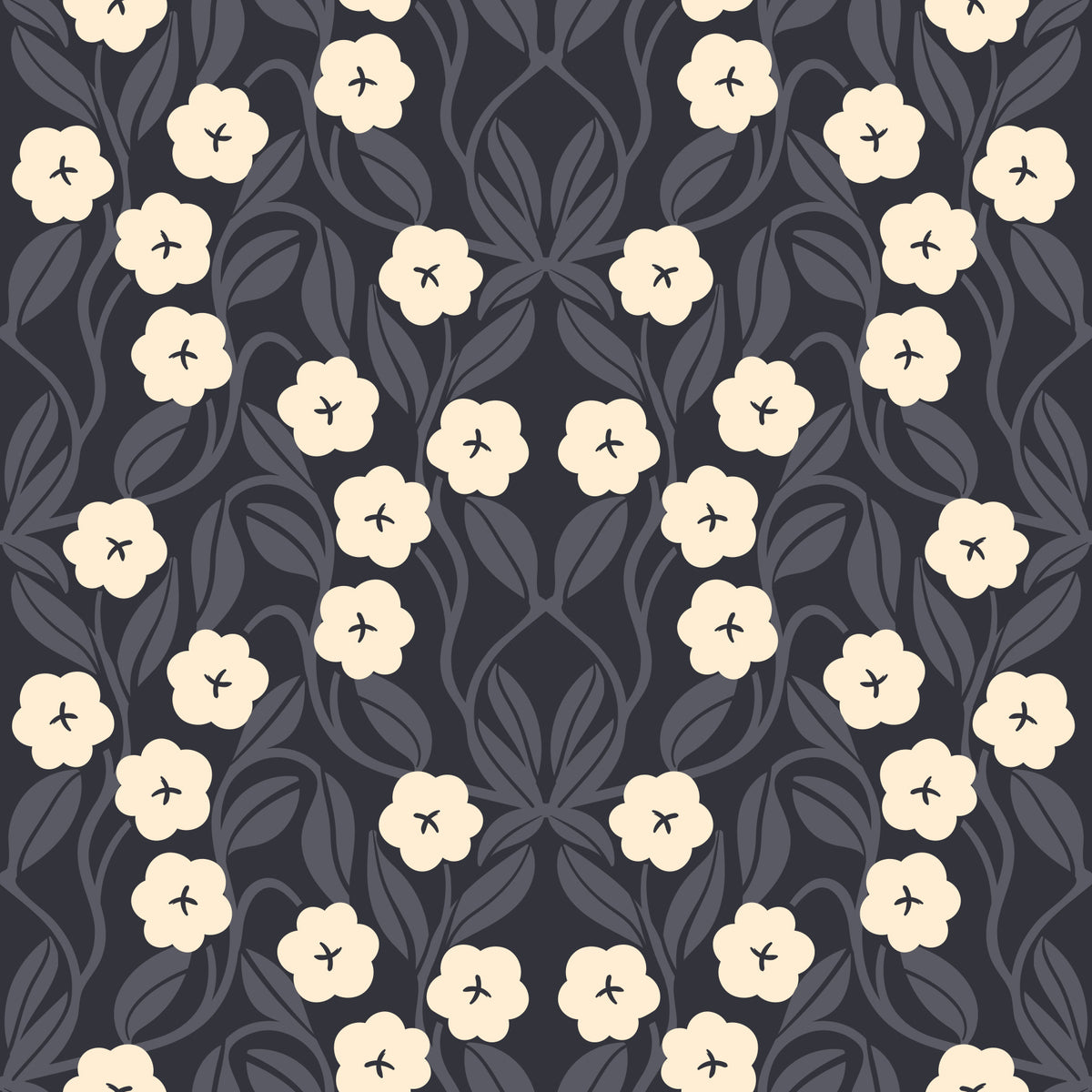 Minimalist Charcoal Floral Symmetry Wallpaper⁠