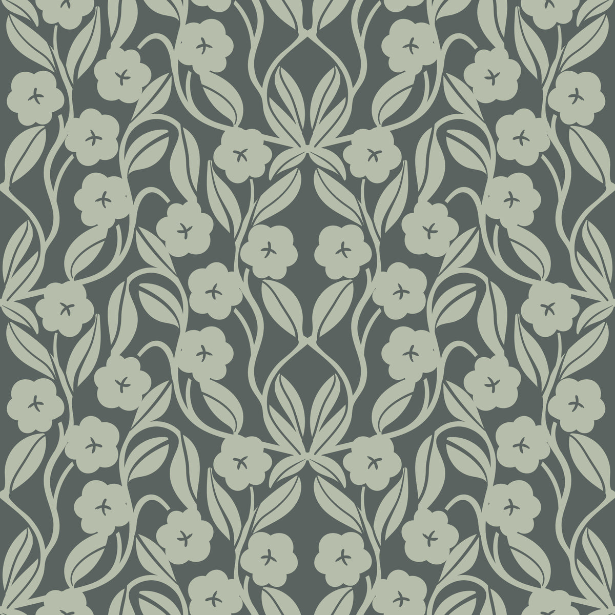Sage Botanical Scroll Damask Wallpaper⁠