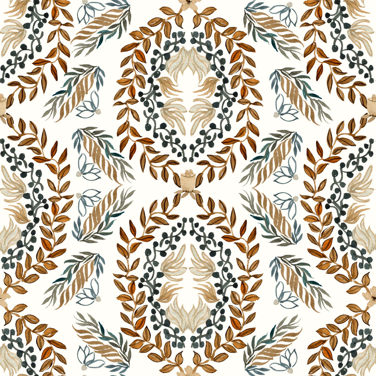 Watercolor Botanical Wreath Motif Wallpaper⁠