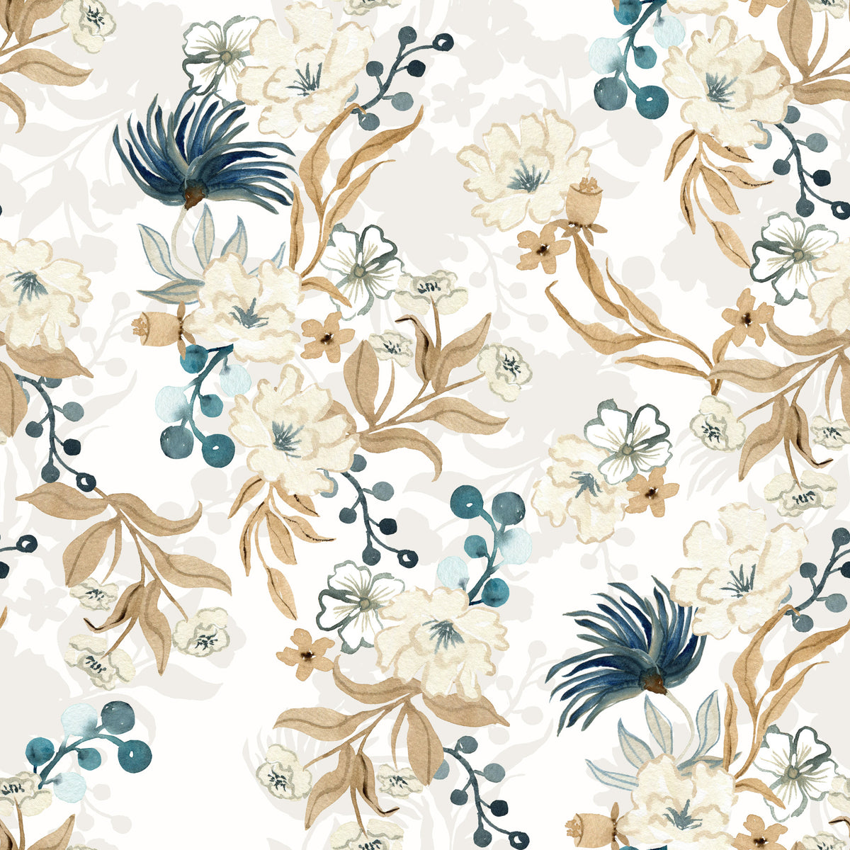 Muted Floral Botanical Pattern Wallpaper⁠ in your room — zoomed