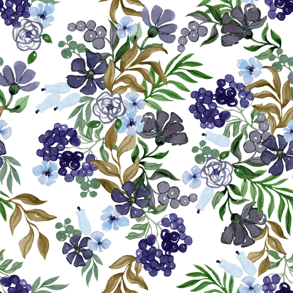 Watercolor Berry and Leaf Motif Wallpaper⁠
