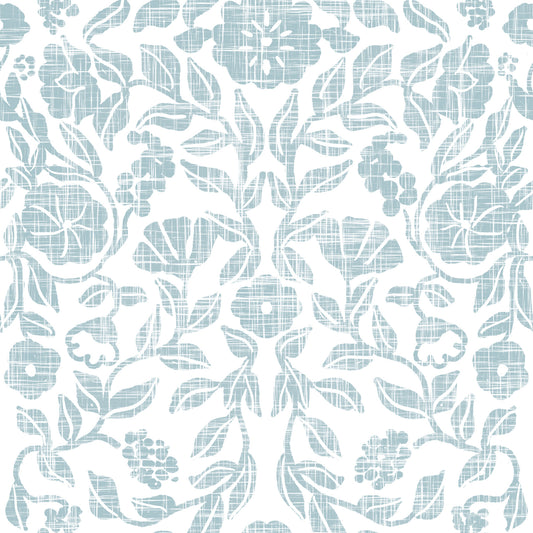 Soft Blue Botanical Damask Wallpaper⁠