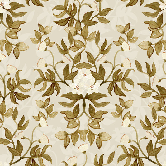 Vintage Hand-Painted Foliage Repeats Wallpaper⁠