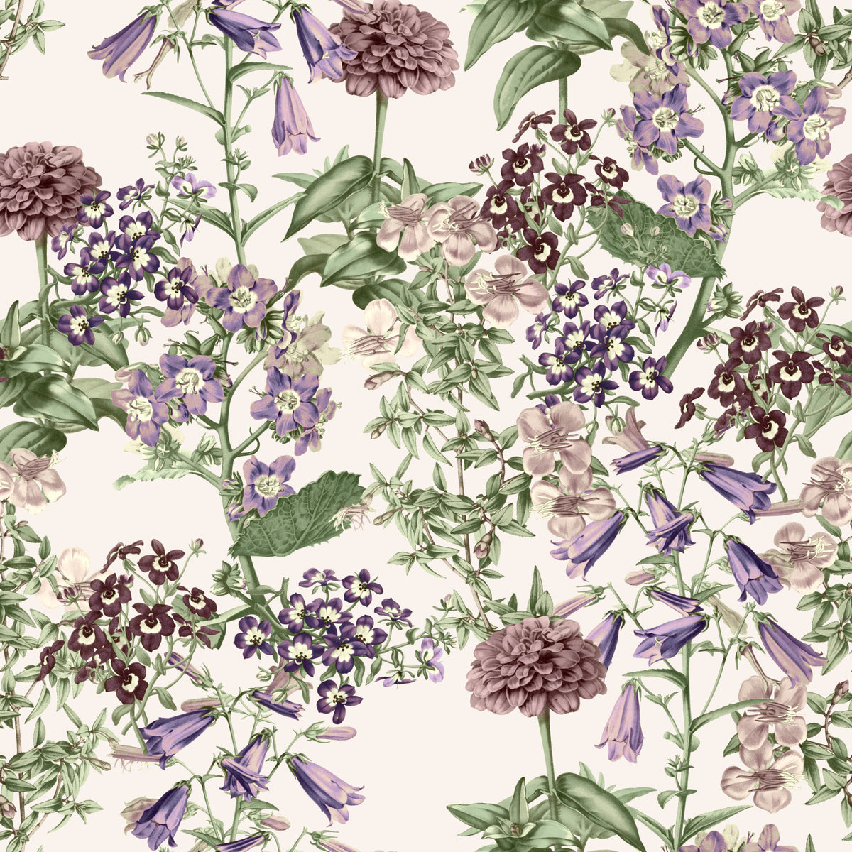 Victorian Flora Etching Pattern Wallpaper⁠ in your room — zoomed