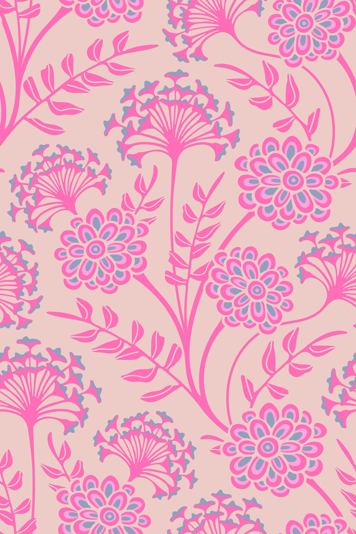 Danube Retro Vintage Floral Zinnia Cow Parsley in Pretty In Pink Wallpaper⁠ in your room — zoomed