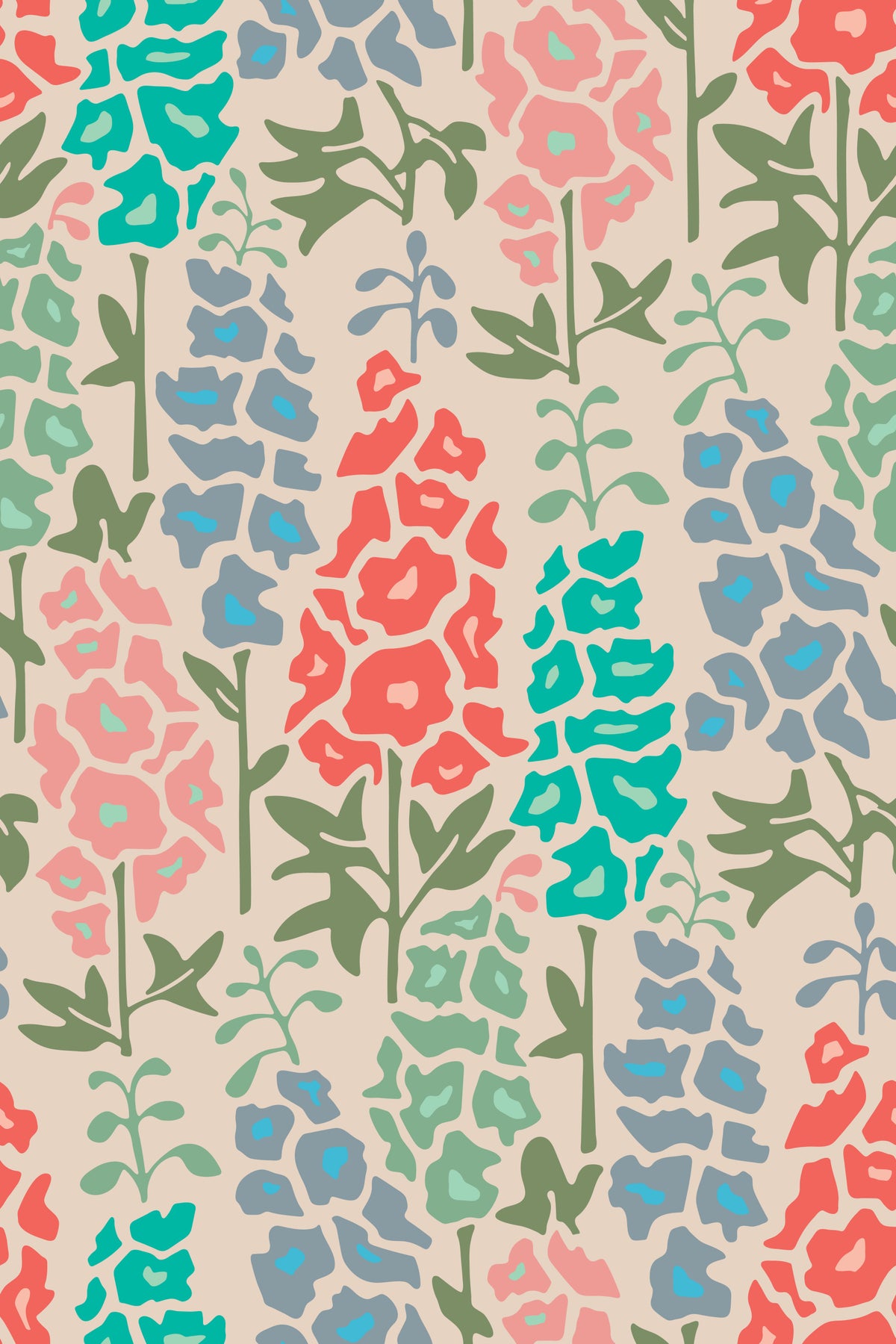 Delphinium Garden Retro Summer Floral Brights Wallpaper⁠ in your room — zoomed