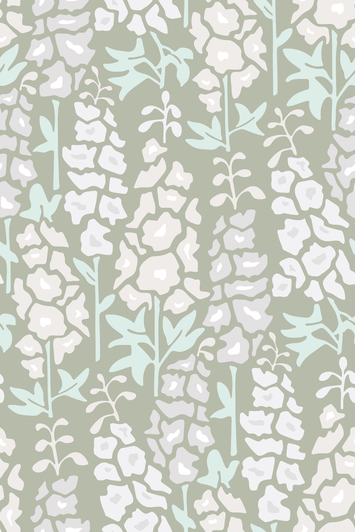 Delphinium Garden Retro Summer Floral White Gray Wallpaper⁠