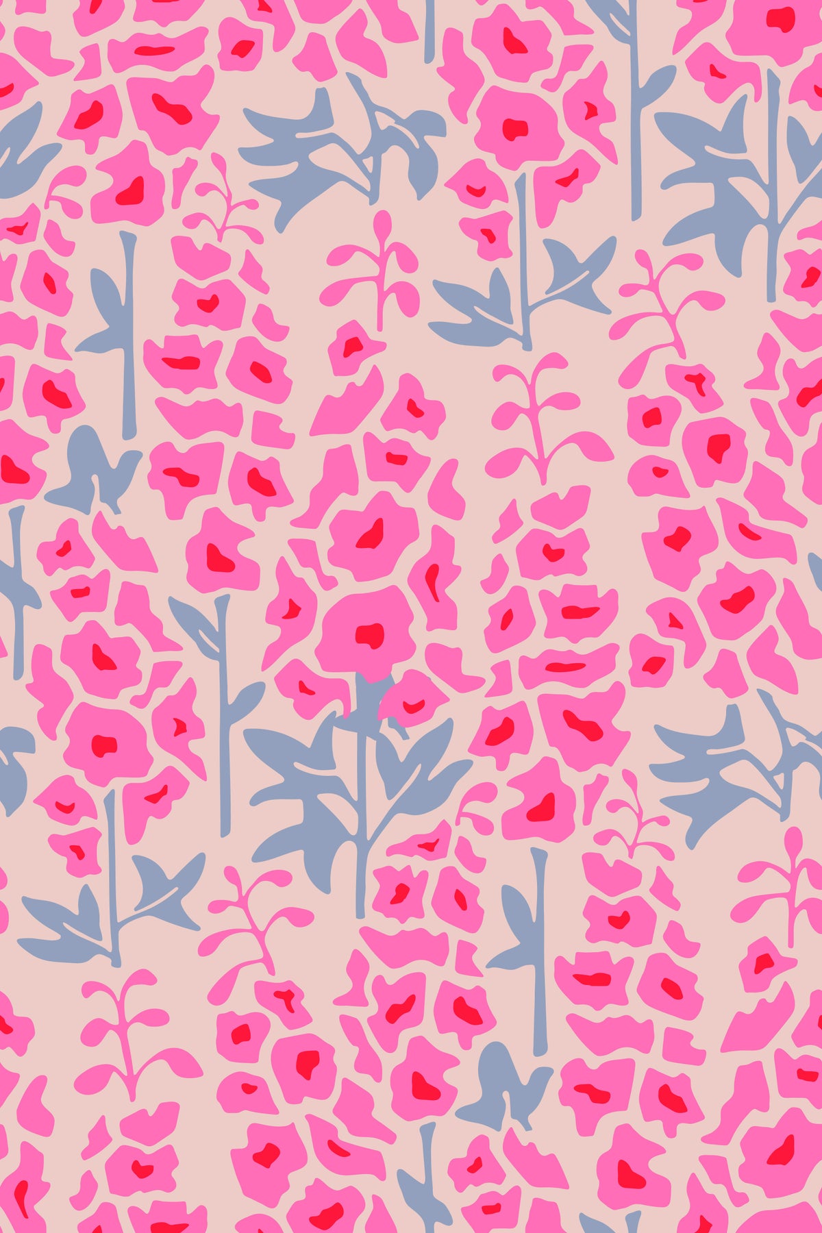 Delphinium Garden Retro Summer Floral Pretty Pink Wallpaper⁠