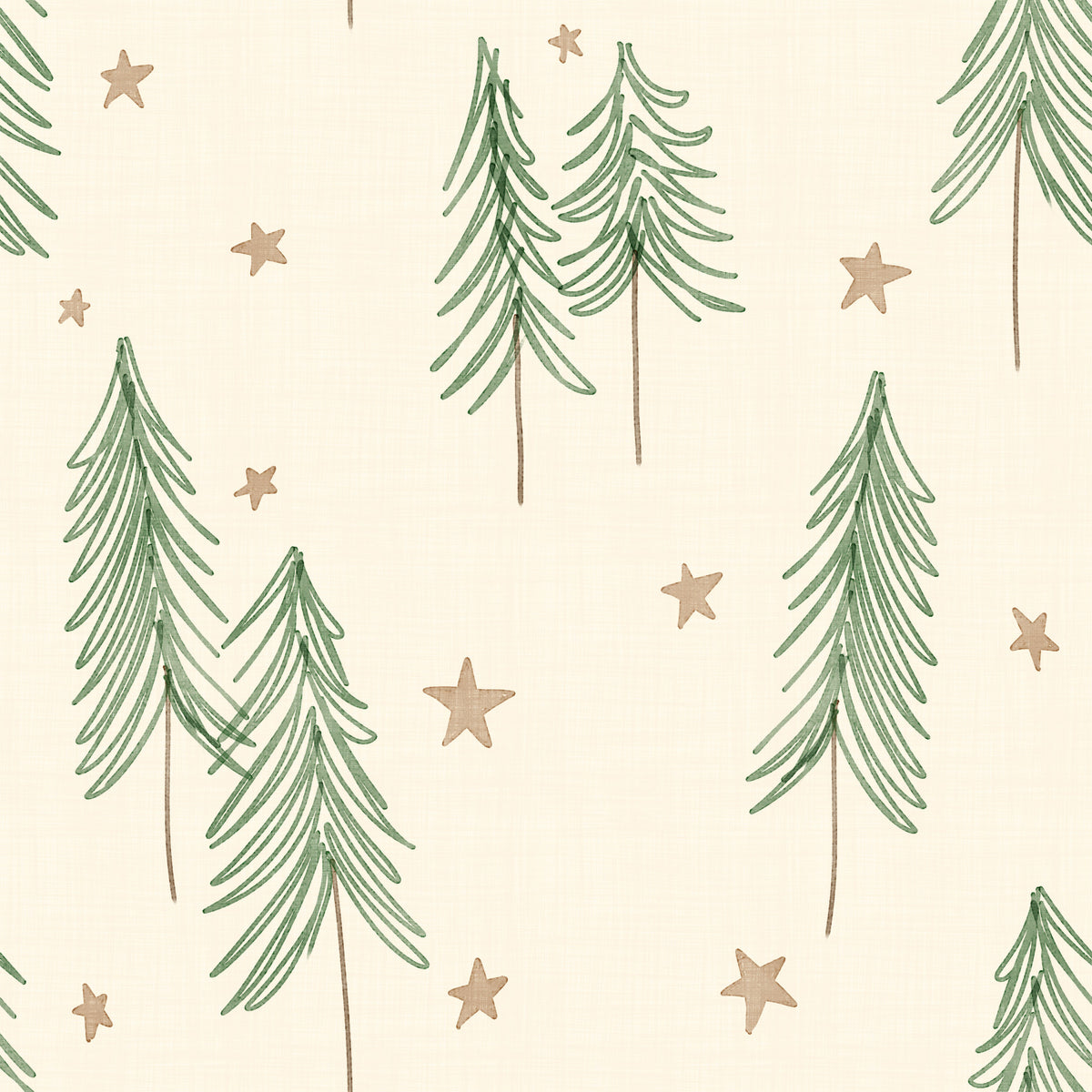 Woodland Pine Trees and Stars Winter Pattern - Green Ginger Wallpaper⁠