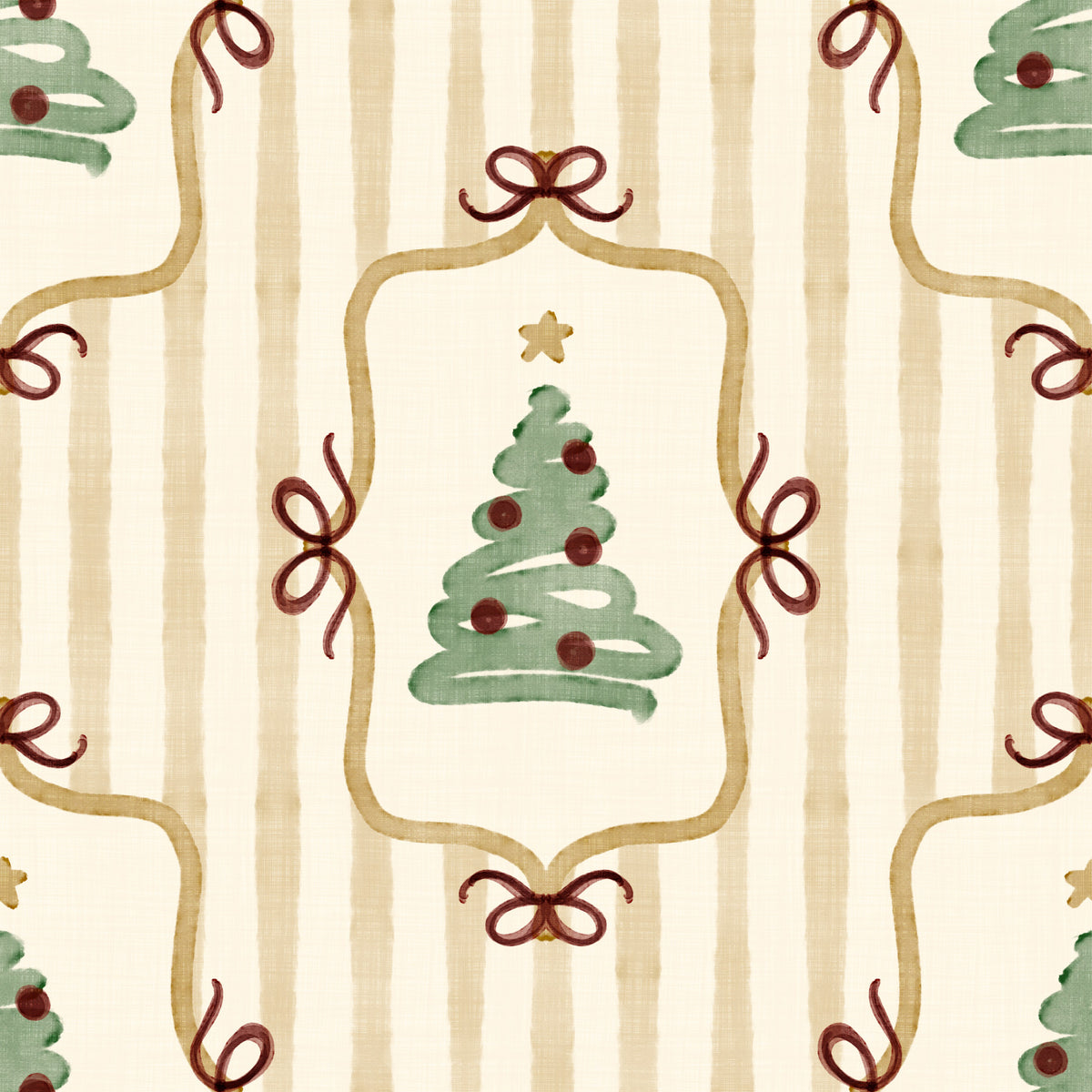 Preppy Christmas Tree Bows Ribbon Stripes - Antique Gold Yellow Wallpaper⁠