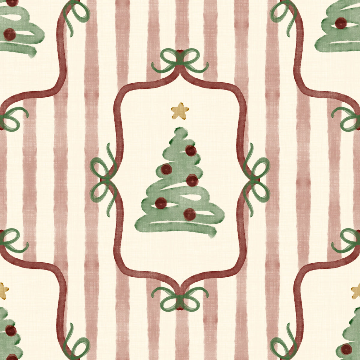 Preppy Christmas Tree Bows Ribbon Stripes - Cranberry Red Wallpaper⁠
