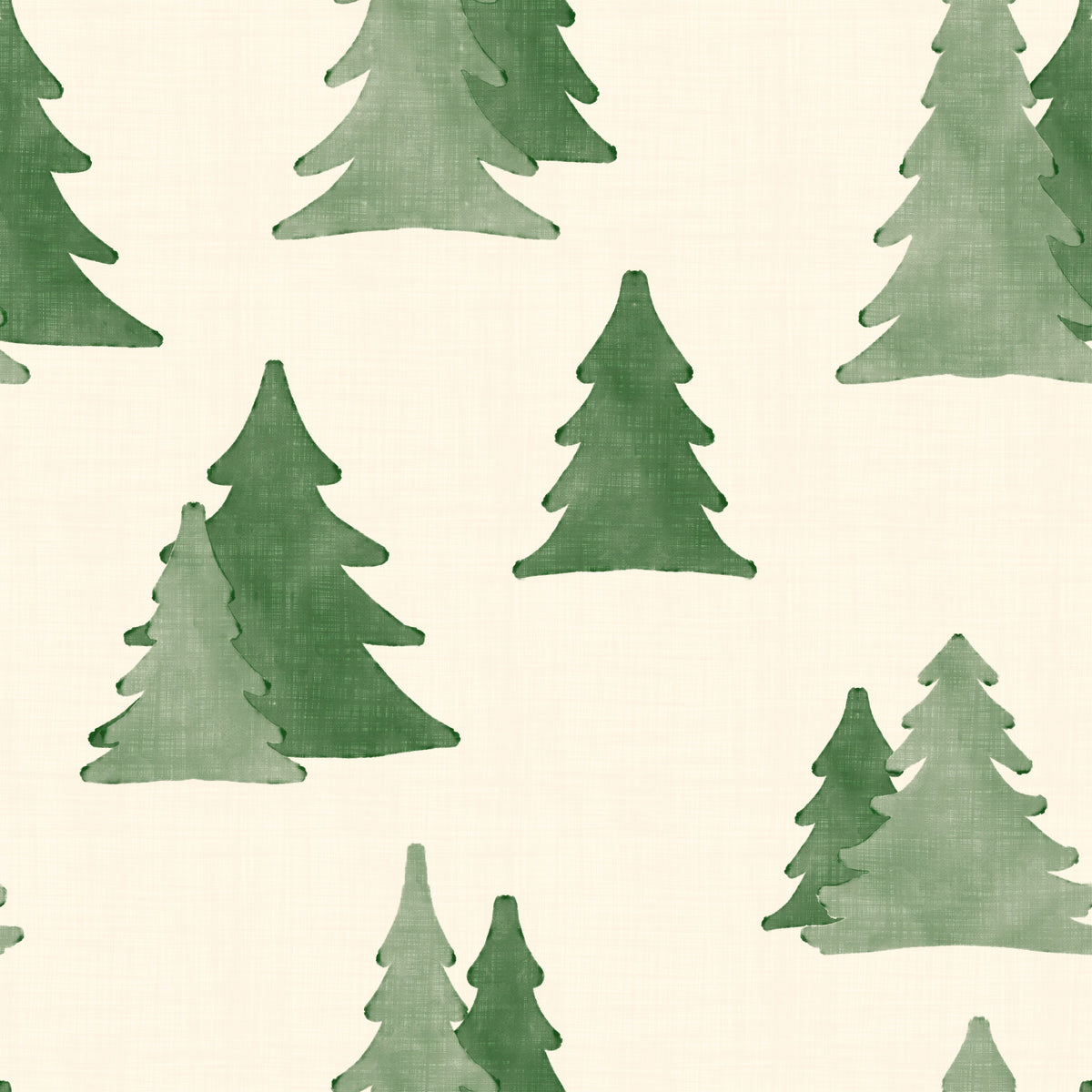 Minimalist Watercolor Winter Pine Forest Trees Pattern Wallpaper⁠ in your room — zoomed