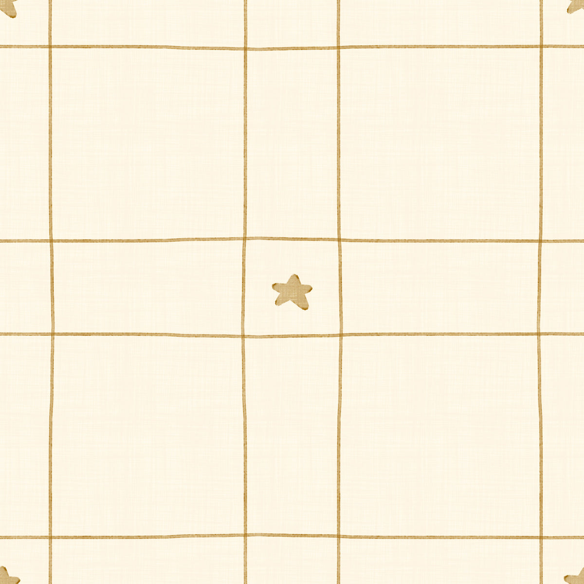 Minimalist Holiday Windowpane Plaid Hand Drawn Stars - Antique Gold Yellow Wallpaper⁠