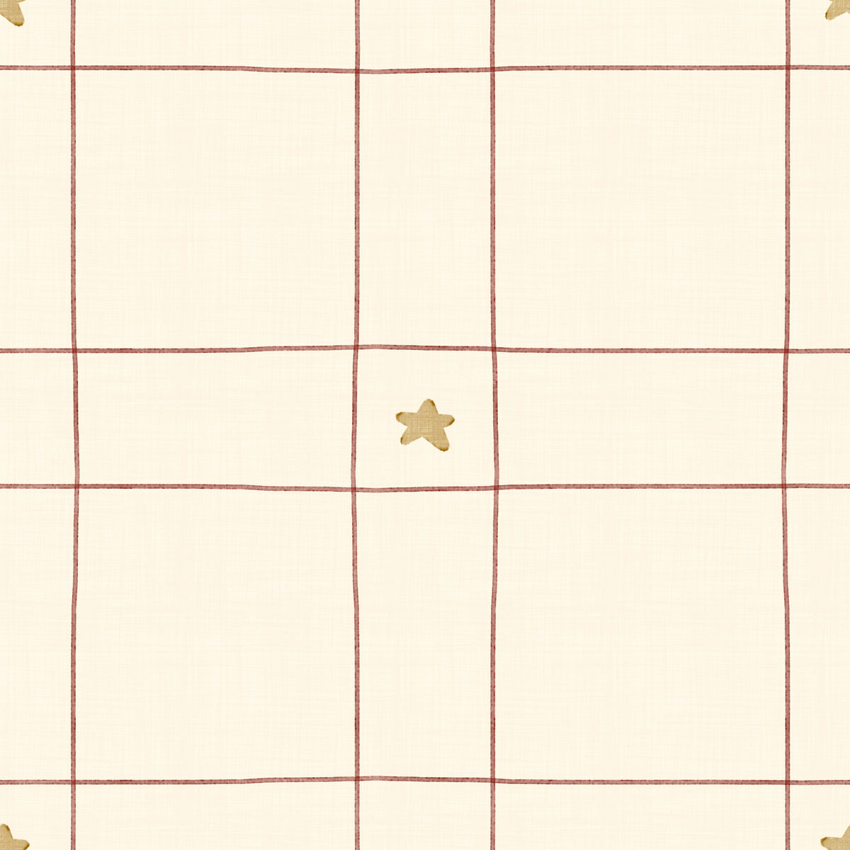Minimalist Holiday Windowpane Plaid Hand Drawn Stars - Cranberry Red Wallpaper⁠