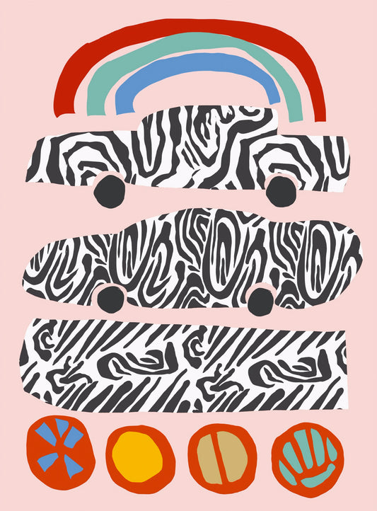 Modern Rainbow and Zebra Patterned Cars Wall Mural
