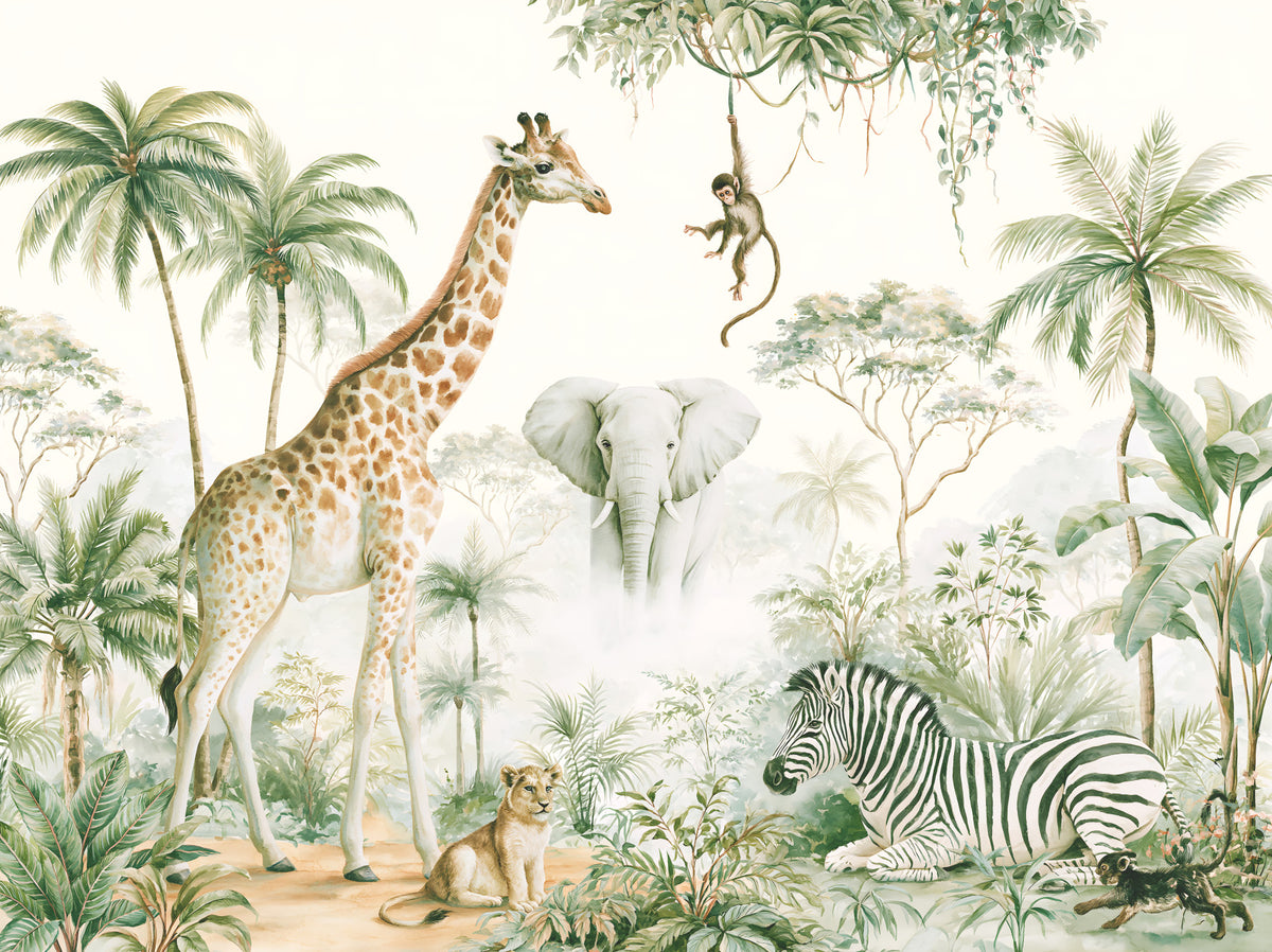 Exotic Safari Animals and Tropical Palms Wall Mural