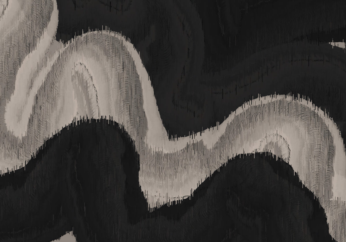 Charcoal Tonal Wave Abstract Wall Mural in your room — zoomed