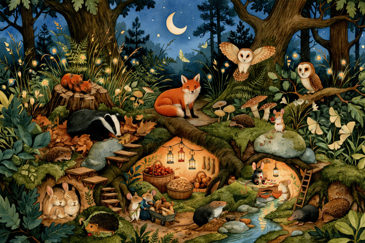 Nocturnal Forest Critters Sanctuary Wall Mural in your room — zoomed