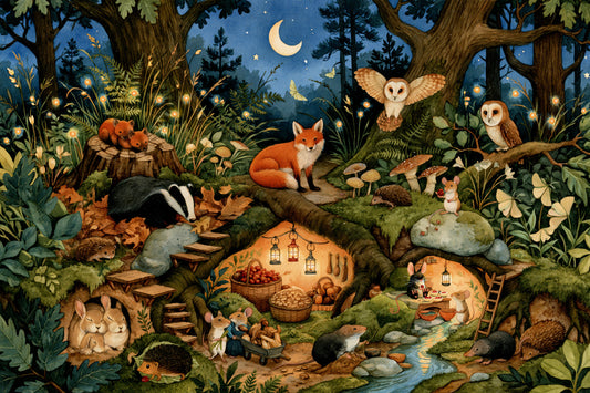 Nocturnal Forest Critters Sanctuary Wall Mural