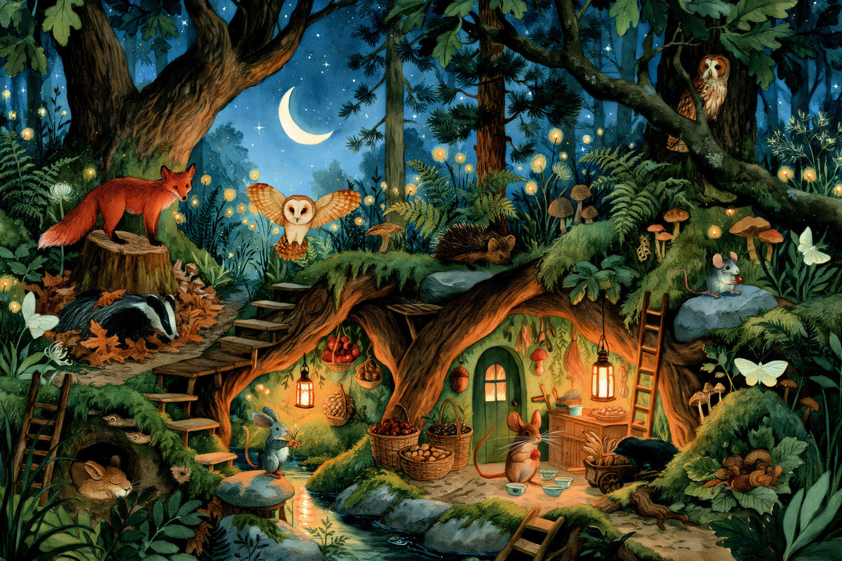 Nocturnal Forest Animal Gathering Wall Mural