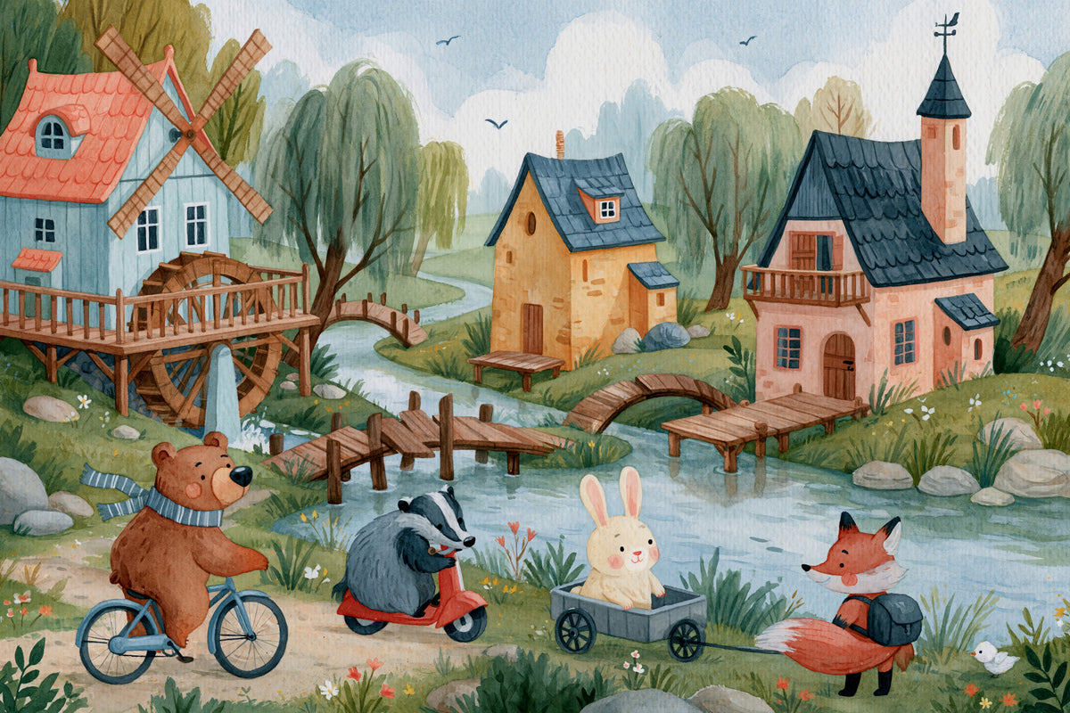 Woodland Friends Village Adventure Wall Mural in your room — zoomed