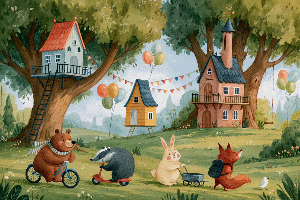 Forest Friends Playtime Woodland Scene Wall Mural in your room — zoomed