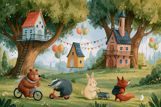 Forest Friends Playtime Woodland Scene Wall Mural