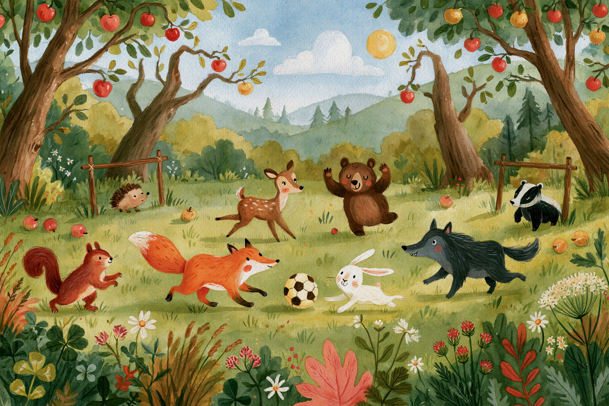 Woodland Meadow Animal Soccer Gathering Wall Mural