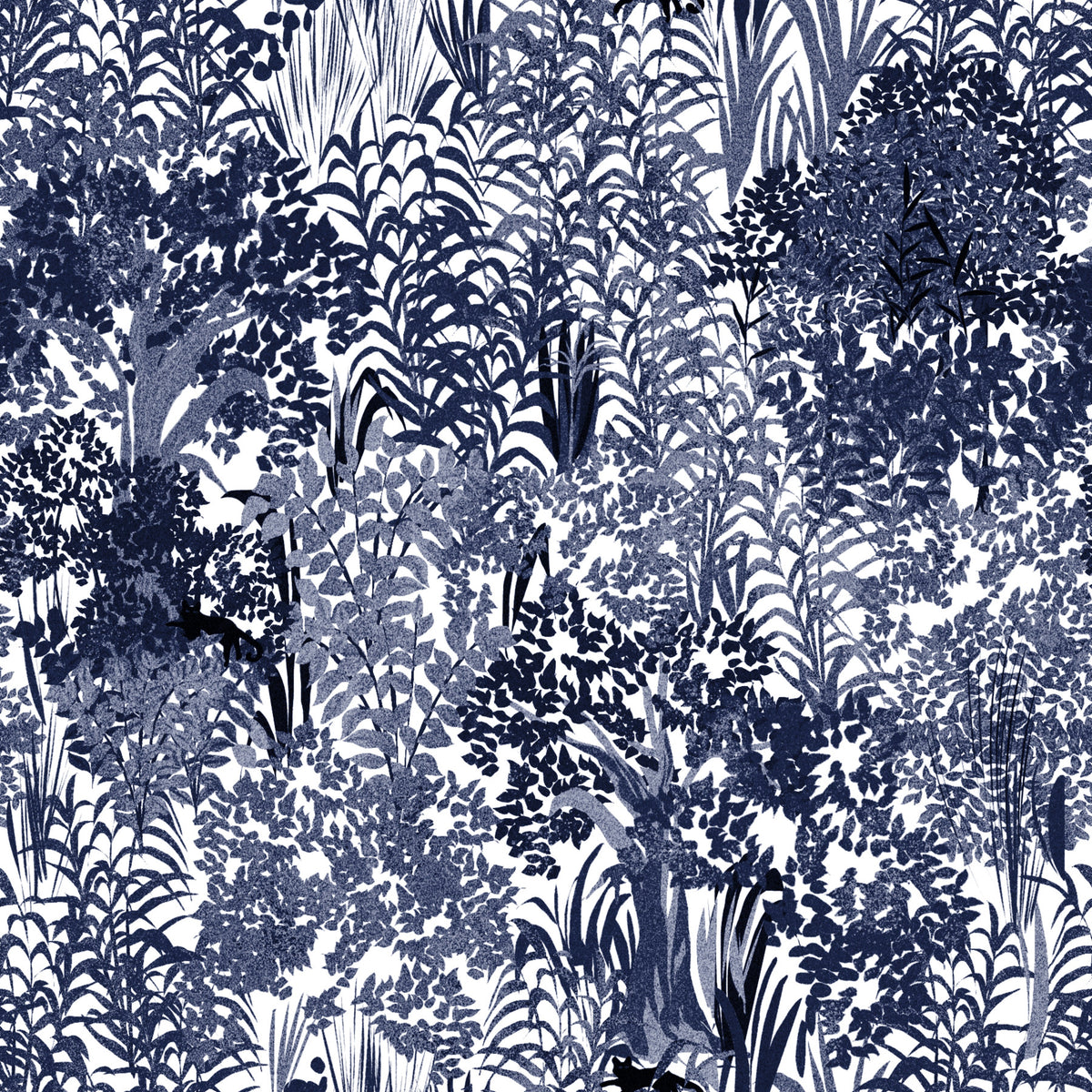 Indigo Jungle Foliage Layering Wallpaper⁠ in your room — zoomed