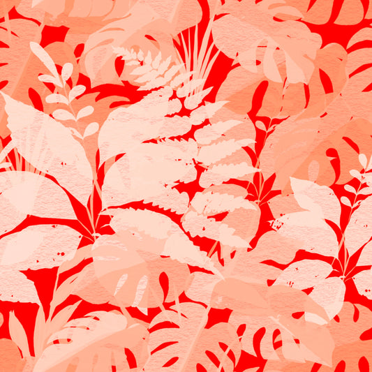 Fiery Coral Tropical Foliage Wallpaper⁠