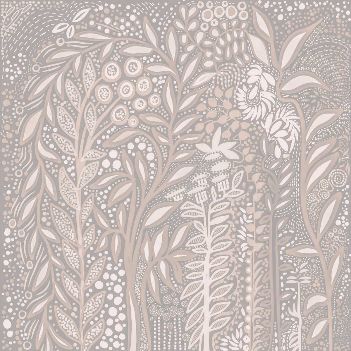 Abstract Cream and Grey Foliage Wall Mural
