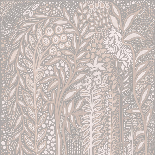 Abstract Cream and Grey Foliage Wall Mural