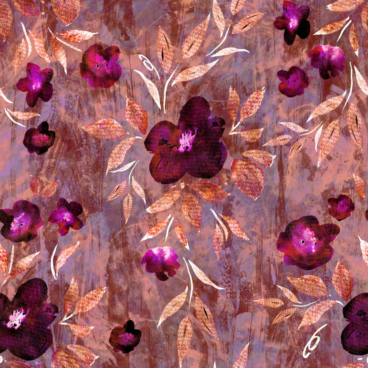 Rustic Floral Brushstroke Canvas Wallpaper⁠ in your room — zoomed