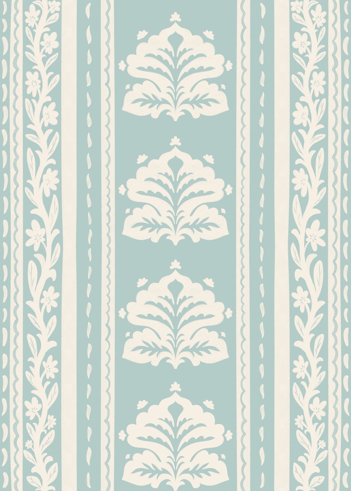Minimalist Botanical Stripe in Blue Wallpaper⁠
