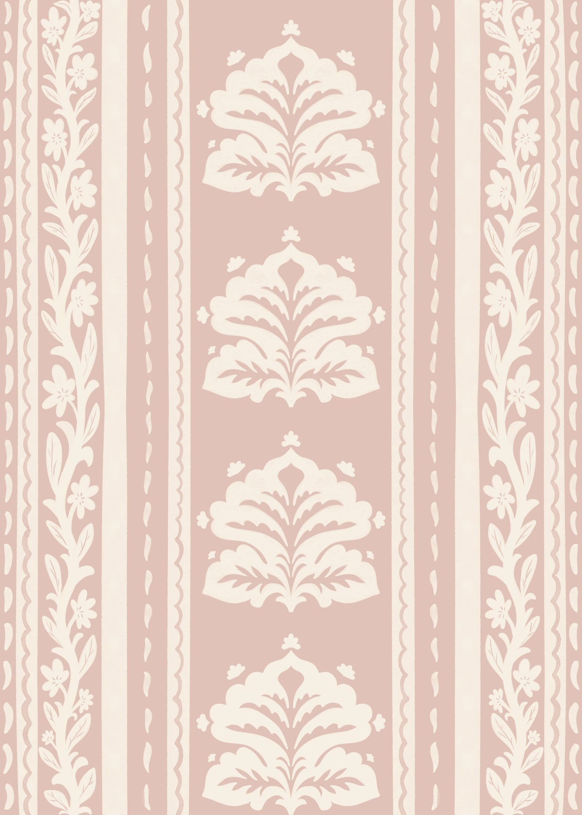 Soft Rose Vertical Floral Damask Wallpaper⁠