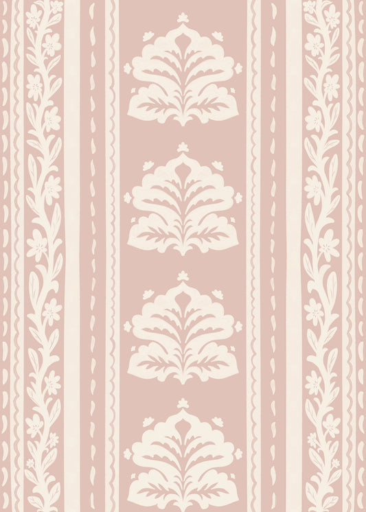 Soft Rose Vertical Floral Damask Wallpaper⁠