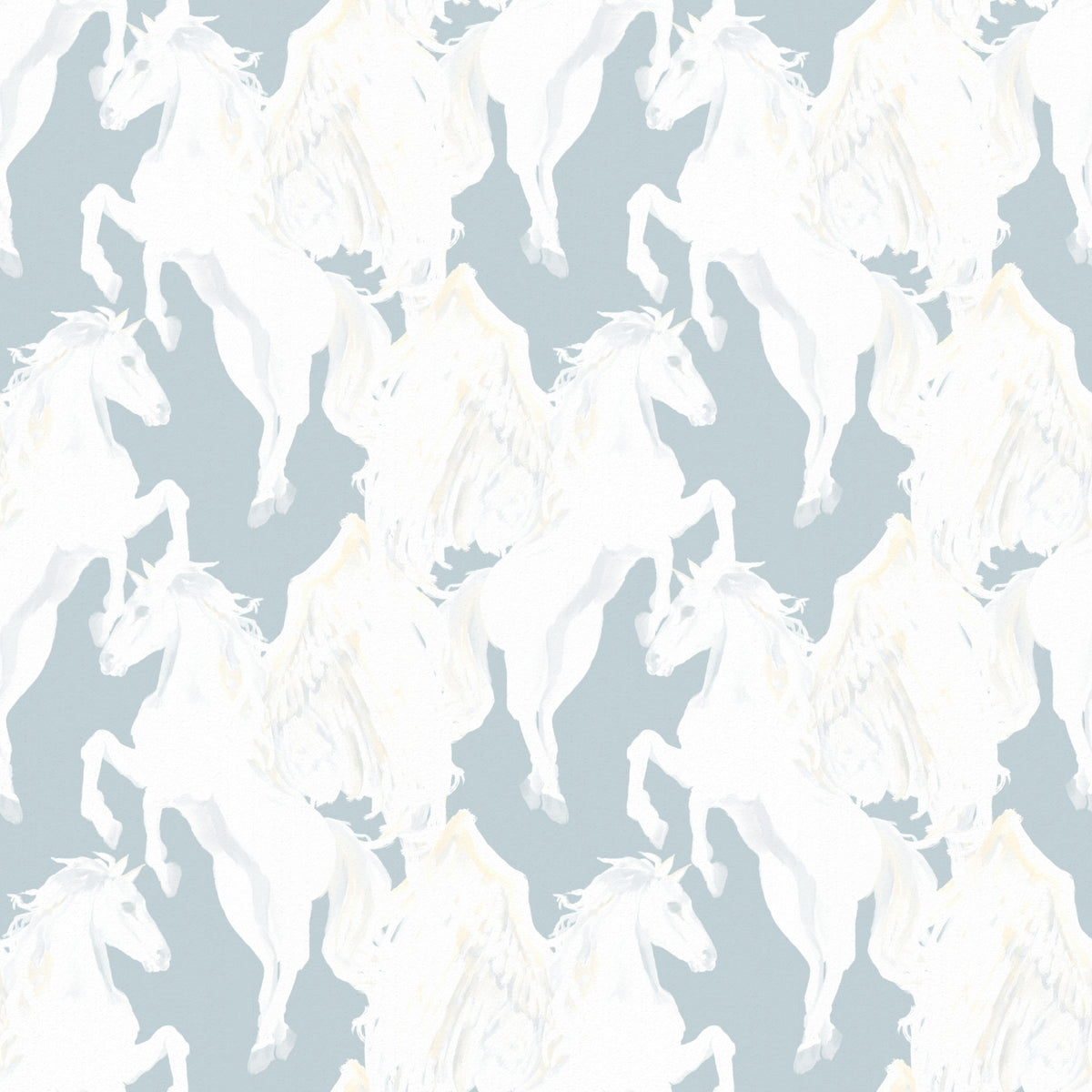Ethereal Winged Horses on Soft Blue Wallpaper⁠