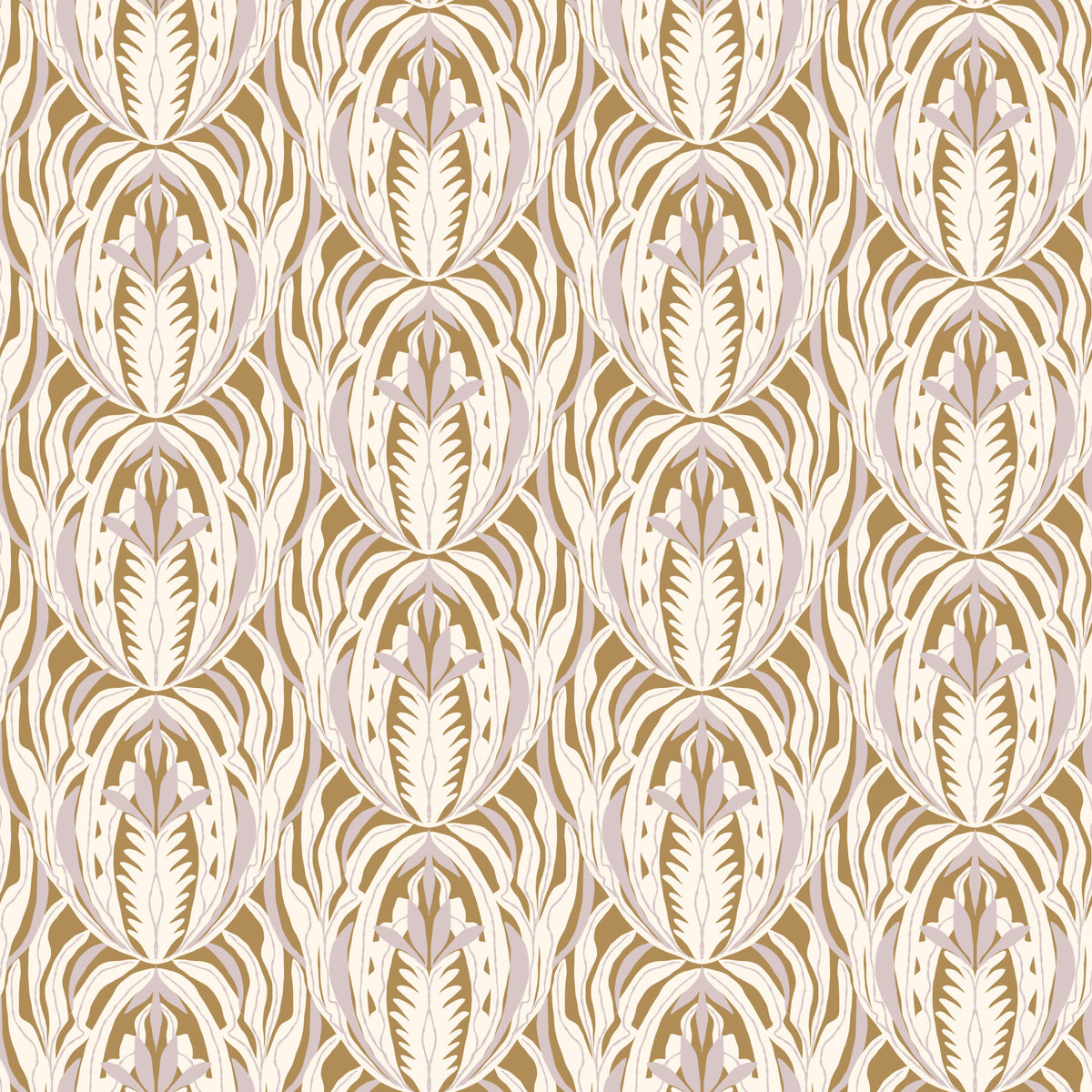 Symmetrical Ochre and Cream Foliage Wallpaper⁠ in your room — zoomed